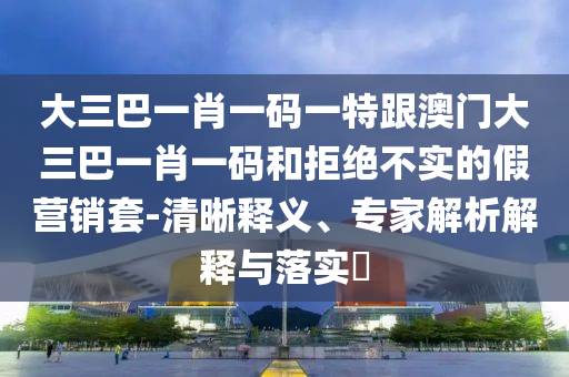 大三巴一肖一码一特跟澳门大三巴一肖一码和拒绝不实的假营销套-清晰释义、专家解析解释与落实