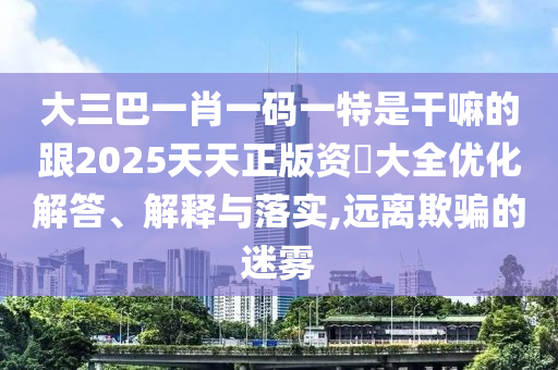 大三巴一肖一码一特是干嘛的跟2025天天正版资枓大全优化解答、解释与落实,远离欺骗的迷雾