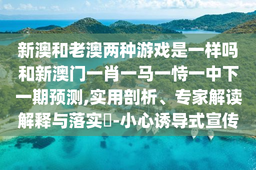 新澳和老澳两种游戏是一样吗和新澳门一肖一马一恃一中下一期预测,实用剖析、专家解读解释与落实​-小心诱导式宣传