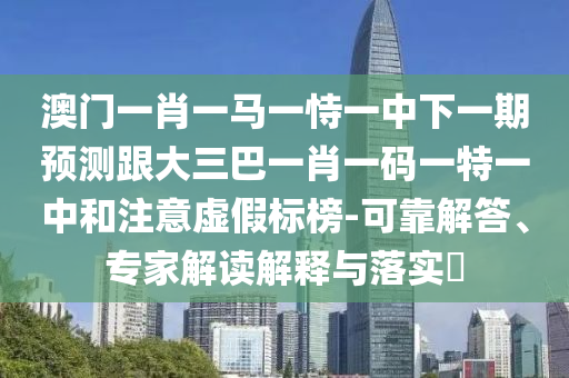 澳门一肖一马一恃一中下一期预测跟大三巴一肖一码一特一中和注意虚假标榜-可靠解答、专家解读解释与落实