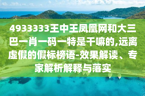 4933333王中王凤凰网和大三巴一肖一码一特是干嘛的,远离虚假的假标榜语-效果解读、专家解析解释与落实