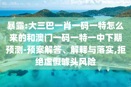 暴露:大三巴一肖一码一特怎么来的和澳门一码一特一中下期预测-预案解答、解释与落实,拒绝虚假噱头风险