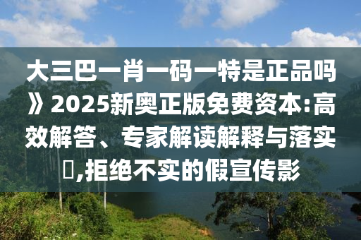 大三巴一肖一码一特是正品吗》2025新奥正版免费资本:高效解答、专家解读解释与落实,拒绝不实的假宣传影